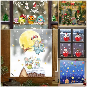 Yeni Karikatür Merry Christmas Geyik Kar Tanesi duvar çıkartmaları Ev Dekor Dükkanı pencere camı Dekor Festivali Duvar Duvar Çıkartmaları Sanat