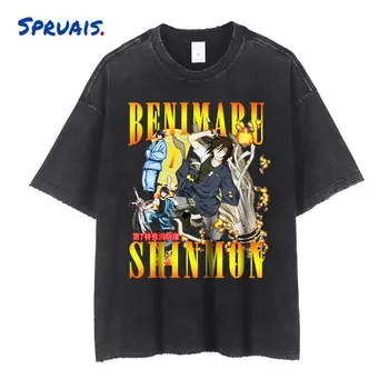 Shinmon Benimaru T Shirt Büyük Boy Vintage Yıkanmış Anime Yangın Gücü T-Shirt Streetwear Retro Manga Shinra Kusakabe Tees Tops Erkekler