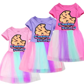 Kızlar Prenses Elbise Çocuklar Sevimli Çerez Girdap c T Shirt Pilili Elbiseler Çocuk Yaz Vestidos Karikatür Doğum Günü parti giysileri
