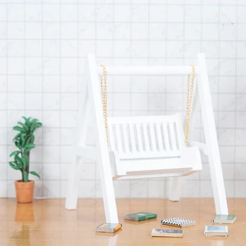 1/12 Dollhouse Minyatür Mobilya Mini Salıncak Sandalye Beyaz salıncaklı sandalye Rol Oynamak Oyuncak Yetişkin Oyun Sahne Modeli