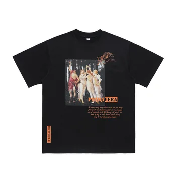Dini Baskılı Küçük Yaka T-shirt Grafik Tees Siyah kısa kollu tişört Unisex Streetwear Tops