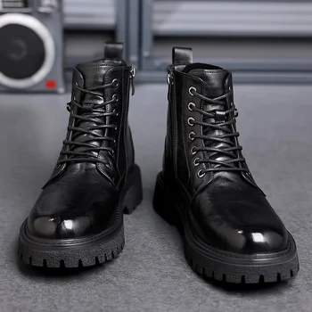 Yüksek Top Sneakers Lüks Ayakkabı Platformu Çizmeler savaş botları Erkek Botları Rahat Motosiklet Kış Ayakkabı 2023 Su Geçirmez