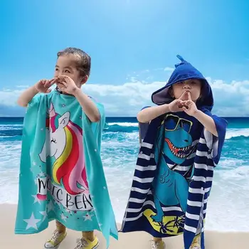 Yeni Karikatür Baskılı kapüşonlu plaj havlusu Pelerin Erkek Kız Çocuklar İçin Hızlı Kuru Güneş Koruyucu Mikrofiber Emici Çocuk Yüzme Elbise