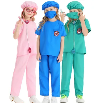 3 Renkler Kızlar Tıbbi Doktor Cosplay Çocuk Çocuk Cadılar Bayramı M. D. cerrahi Önlük Kostümleri Karnaval Purim Rol Oynamak Parti Elbise