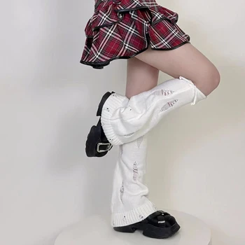 Grunge Retro 90s Örgü bacak ısıtıcısı s Kadınlar için Düz Renk Yırtık Kawaii Buzağı Çorap Harajuku Gevşek yüksek çorap Streetwear bacak ısıtıcısı