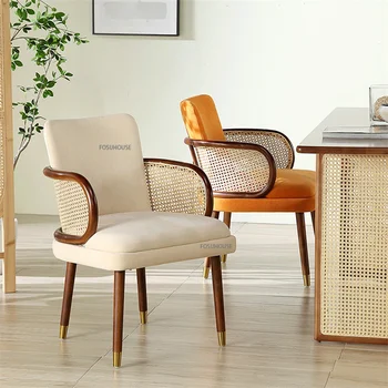 İskandinav Koltuk katı ahşap Retro yemek sandalyeleri için mutfak mobilyası Ev Rattan Boş Sandalye Basit Arkalığı Oturma Odası Sandalye