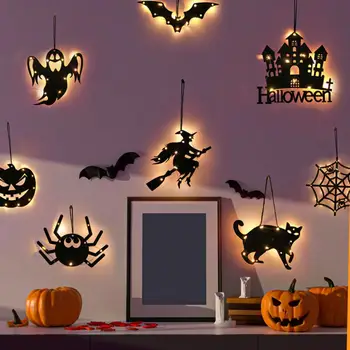 Örümcek temalı Cadılar Bayramı Süs Spooky Cadılar Bayramı Kolye Dayanıklı Hayalet Kabak Şekli led ışık Ev için Pil Kumandalı