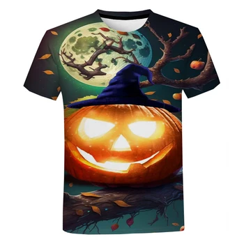 Yeni 3D Cadılar Bayramı Kabak Fener Baskılı T Shirt Yuvarlak Boyun Moda Rahat T Shirt Büyük Boy Harajuku Üstleri