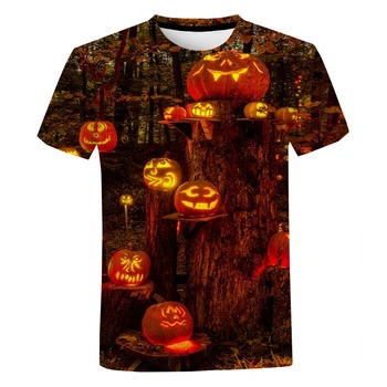 Yeni 3D Cadılar Bayramı Kabak Fener Baskılı T Shirt Yuvarlak Boyun Moda Rahat T Shirt Büyük Boy Harajuku Üstleri