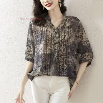 2023 çin vintage bluz geliştirilmiş v yaka gevşek hanfu üstleri çiçek baskı etnik bluz tang takım elbise feminino retro streetwear