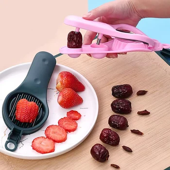 3-in-1 Tasarım Çilek Dilimleme Kesici Tart Çilek Huller Meyve Kök Sökücü Salata Kek Araçları Mutfak Gadget Aksesuarları