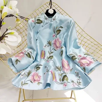 cheongsam'lar vintage en geleneksel çin giyim kadın tang takım elbise Yaz üstleri nakış işlemeli gömlek bluzlar kadınlar için