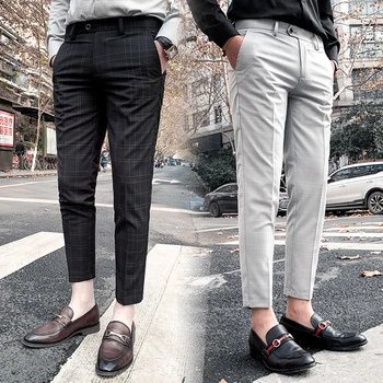 2023 Sonbahar Yeni erkek Takım Elbise Pantolon Erkekler Moda İş Rahat Ekose Slim Fit Klasik Ayak Bileği uzunluğu pantolon Düğün Parti Pantolon