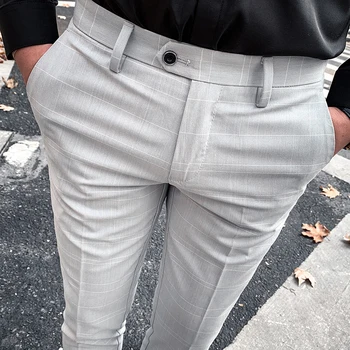 2023 Sonbahar Yeni erkek Takım Elbise Pantolon Erkekler Moda İş Rahat Ekose Slim Fit Klasik Ayak Bileği uzunluğu pantolon Düğün Parti Pantolon