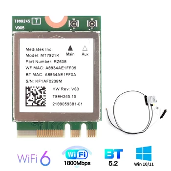 1800 Mbps MT7921K M. 2 NGFF Wifi Ağ Kartı Bluetooth 5.2 Wifi 6e Kablosuz Adaptör Çift Bant MU-MIMO 802.11 ax Windows 10 11