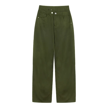 Askeri yeşil Kargo pantolon kadın gevşek tayt Avrupa ve Amerika hiptop dökümlü pantolon Yüksek sokak ıns Düzenli geniş bacak rahat p