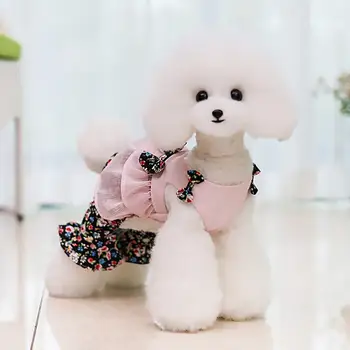 Dekoratif Yumuşak Doku Çiçek Baskılı Pet İlmek Bodysuit Pet Kostüm