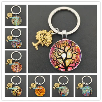 Yeni Renkli Hayat Ağacı Güzellik cam cabochon çanta anahtarlığı Araba anahtarlık Halka Tutucu Charms anahtarlıklar hediye