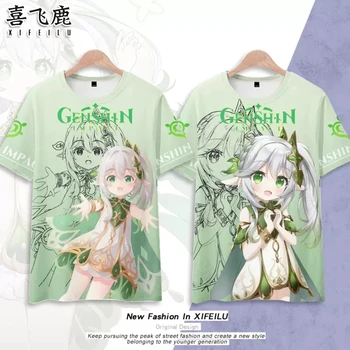 Anime Genshin Darbe Nahida T-Shirt Şort Cosplay Kostüm Öğrenci Yaz Unisex Gevşek Haori Gömlek Yelek Üstleri