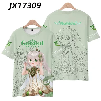 Anime Genshin Darbe Nahida T-Shirt Şort Cosplay Kostüm Öğrenci Yaz Unisex Gevşek Haori Gömlek Yelek Üstleri