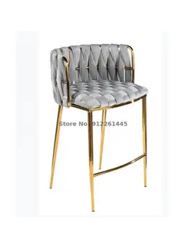 Hafif lüks paslanmaz çelik yüksek sandalye İskandinav bar sandalyesi yüksek tabure modern basit el dokuma kumaş bar taburesi