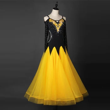 Vals Balo Salonu Yarışması Dans Elbise Standart Performans Sahne Kostümleri Kadın Abiye giyim Seksi Jartiyer Aplike