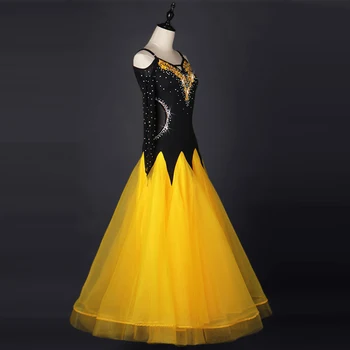 Vals Balo Salonu Yarışması Dans Elbise Standart Performans Sahne Kostümleri Kadın Abiye giyim Seksi Jartiyer Aplike