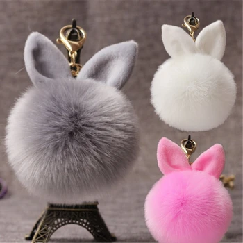 Kore Versiyonu Yeni Kürk Kolye Taklit Tilki Kürk Moda Tavşan Kulaklar Kıl Yumağı Anahtarlık Araba, çanta Lüks Dekorasyon