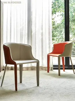 Iskandinav tasarımcı moda eğlence koltuk yemek sandalyesi modern çok basit eyer sert deri restoran otel sandalye