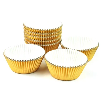 Folyo Cupcake Gömlekleri Muffin Kağıt Durumlarda Pişirme Bardak Altın Gümüş Gül Altın Paketi