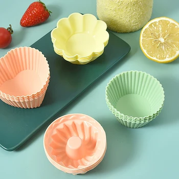5 Adet Silikon Kalıp Cupcake Muffin Pişirme Bakeware Yapışmaz Isıya Dayanıklı Yeniden Kullanılabilir Silikon Kek Kalıpları DIY Kek Dekor Aracı