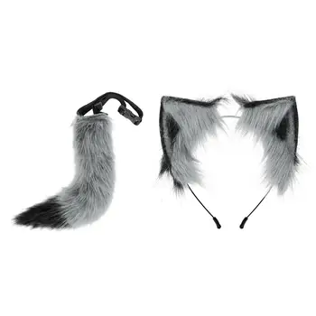 Kulaklar ve Uzun Kuyruk Seti Şapkalar Kedi Kulak Bandı Sahte Hediyeler Peluş Saç Çember Noel Cadılar Bayramı Balo Unisex Yetişkinler