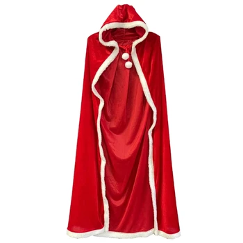 Kapüşonlu Pelerin Kravat Up Kırmızı Elbise Pelerin Karnaval Noel Tatil Aksesuarları