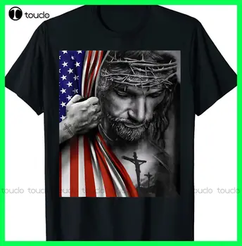 Amerikan Bayrağı Ve İsa Mutlu Bağımsızlık Günü 4th Temmuz T-Shirt S-3Xl O-Boyun Streetwear Boy Xs-5Xl Özel Hediye