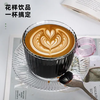 Zarif cam kahve kupa seti, ısıya dayanıklı borosilikat cam çay bardağı, kahvaltı ve Kafe kullanımı için mükemmel