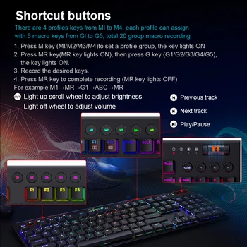 REDRAGON Horus K618 RGB desteği Bluetooth 5.0 kablosuz USB 2.4 G 3 modu Mekanik Oyun Klavyesi 104 Tuşları Bilgisayar PC Laptop için
