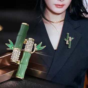 2023 Yeni Moda Vintage Narin Köpüklü Rhinestones Bambu Ortak Emaye Pin Estetik Zarif Broş Kadın Erkek Takı için