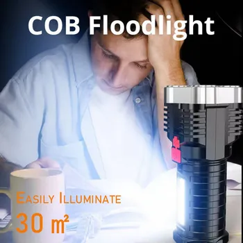 Yüksek ışık led el feneri 4 lamba yuvası Ve COB Projektör USB Şarj Edilebilir Dış Aydınlatma Meşale Taşınabilir el feneri