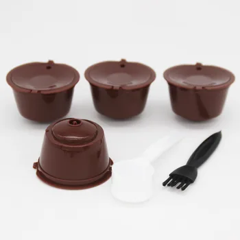 Yeniden kullanılabilir kahve Filtreleri Seti Doldurulabilir Kahve Kapsülleri Bakla Dolce Gusto Kahve Makinesi Kaşık ve Temizleme Fırçası ile 4 ADET