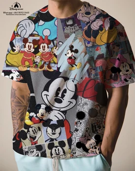 Mickey Çocuk Yeni Yaz Harajuku Sokak Anime Rahat Trend Çok Yönlü Disney Marka Baskı Moda erkek Yuvarlak Boyun T-Shirt 2023