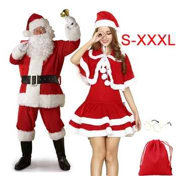 3XL Boyutu Noel Noel Baba Cosplay Kostüm Baba Sıcak Giysiler Giyinmiş Noel Erkek Kadın Yetişkin Takım Elbise Şapka Çan
