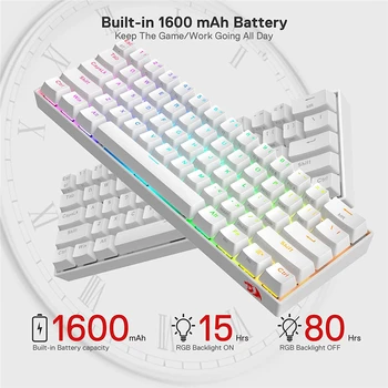 Redragon K530 Draconic 60% Kompakt RGB Kablosuz Mekanik Klavye ile Kahverengi Anahtarları ve 16.8 Milyon RGB Aydınlatma için PC