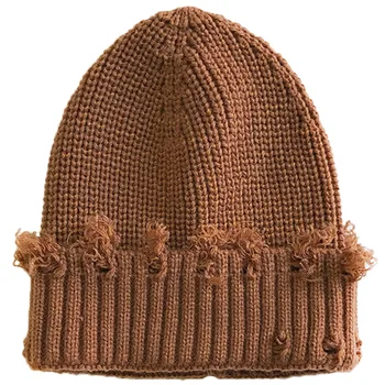 DeePom Sonbahar Kış Şapka Kadın Kız Çocuklar Için Yetişkin Bere Şapka Kırık Delik Ile Örme Şapka Kap Kaput Ebeveyn Çocuk Katı