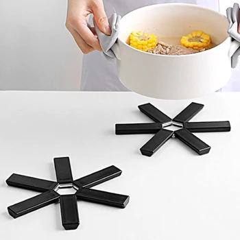 Yaratıcı siyah katlanabilir kaymaz ısıya dayanıklı Placemat Trivet Pan Pad Pot Tutucu Mat Coaster yastık Mutfak Aksesuarları