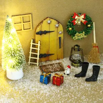 12 ADET Peri bahçe minyatürleri Noel Dollhouse Dekor Minyatür Noel Ağacı Merdiven gaz lambası Minyatür yılbaşı dekoru