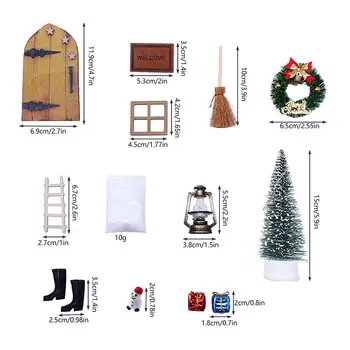 12 ADET Peri bahçe minyatürleri Noel Dollhouse Dekor Minyatür Noel Ağacı Merdiven gaz lambası Minyatür yılbaşı dekoru
