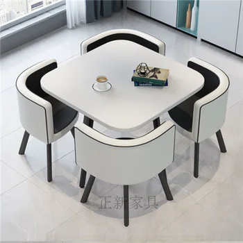 Lüks Merkezi Seti 4 Sandalye Yemek Masaları Kahve Mermer mutfak mobilyası Ofis Yemek Masası Mesas De Jantar Mobilya