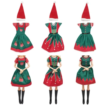 Moda Noel Elbise Kıyafet Elbise Şapka 11 inç 30cm oyuncak bebek giysileri Bebek Aksesuarları için