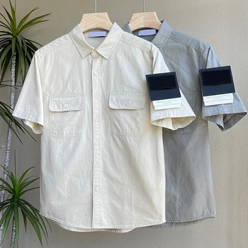 Ilkbahar Yaz erkek gömleği Kısa Kollu Çok Cep Vintage İş Giysisi Turn Down Yaka Bluzlar Casual Tops İş Elbisesi MA848