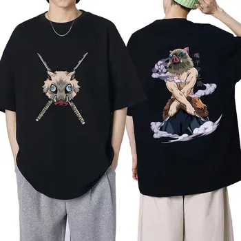 Anime iblis avcısı T Shirt Hashibira Inosuke grafikli tişört Yaz Pamuk Kısa Kollu Büyük Boy Erkek Kadın T Shirt Streetwear